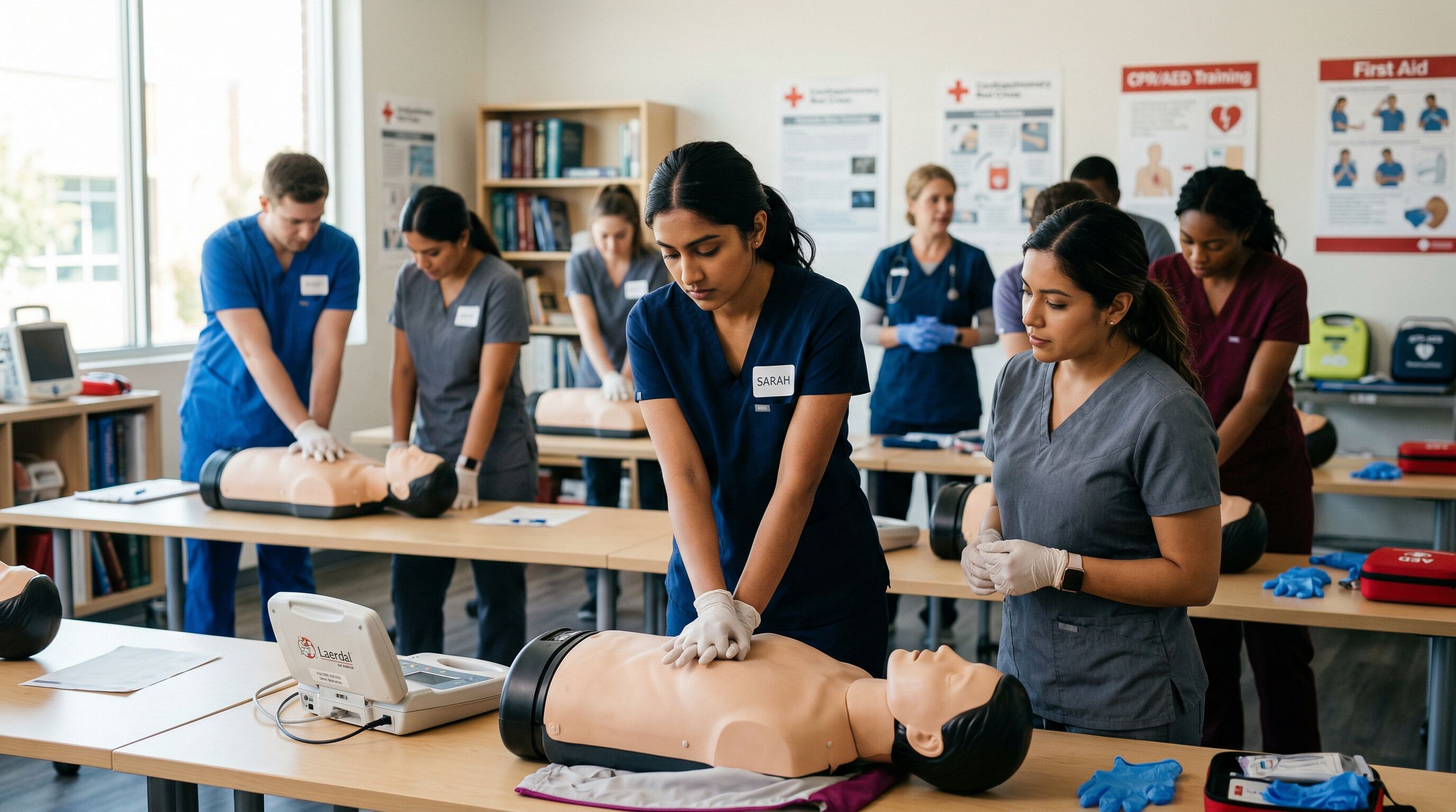 Estudiantes practicando RCP en un entorno de capacitación